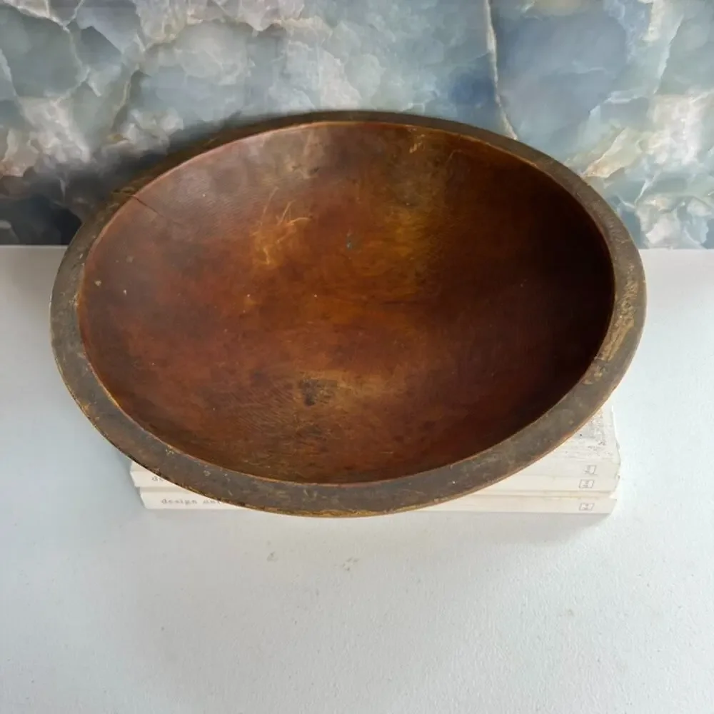 Antique Primitive Hand Turned Wood Dough Bowl 11